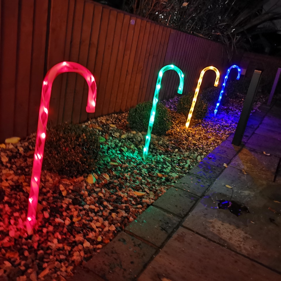 image 1 of 4pcs 62cm Premier Outdoor Multicoloured Christmas Candy Cane LED Path Lights for Garden | Multi | Multi Coloured