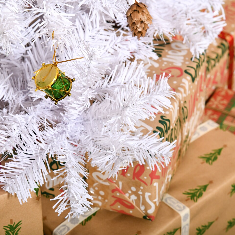 image 1 of HOMCOM 5ft Snow Artificial Christmas Tree w Metal Stand Decorations Home Seasonal Elegant Fau White