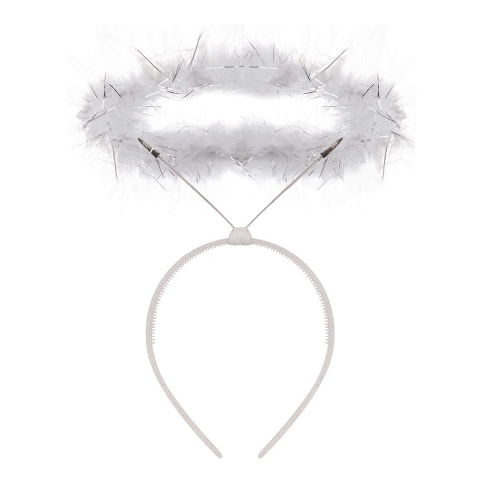 image 1 of White Angel Wings and Halo Headband Set | White | One Size