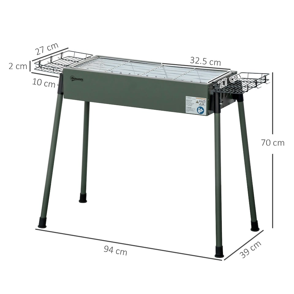 image 1 of Outsunny Portable Charcoal Barbecue Grill with Seasoning Baskets and Hooks
