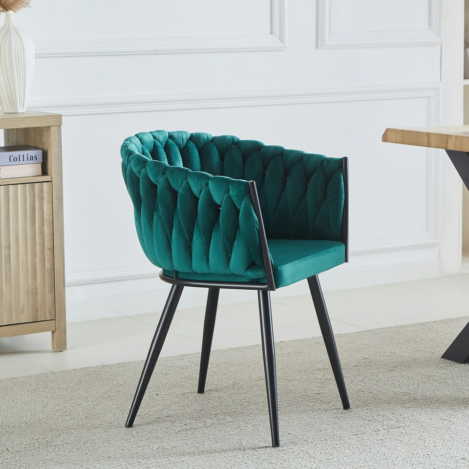 image 1 of Set of 2 Baiano Fabric Dining Chairs - Green