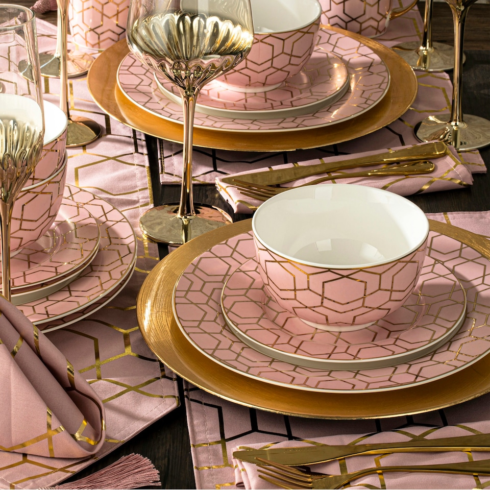 image 1 of 12pc Tallulah Pink & Gold Dinner Set