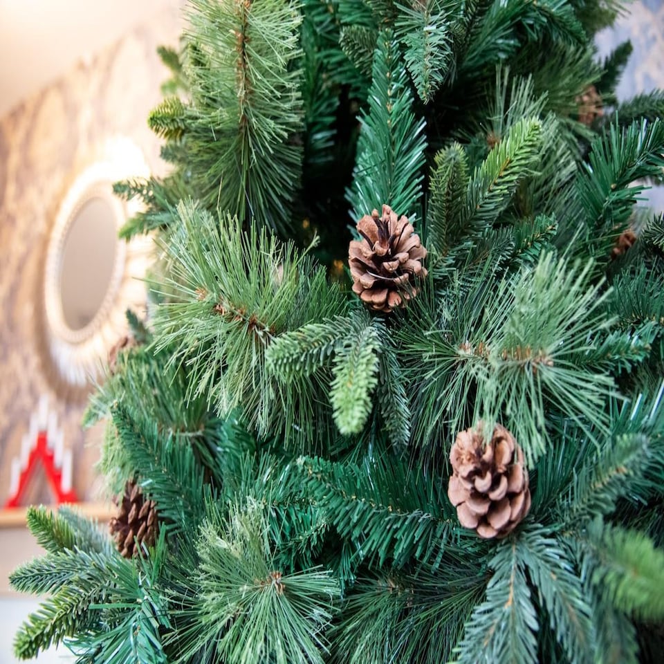 image 1 of 6FT Californian Boulder Bushy Look Luxurious Forest Green Artificial Christmas Tree Pine Cones Hinged Branches | Green | Green