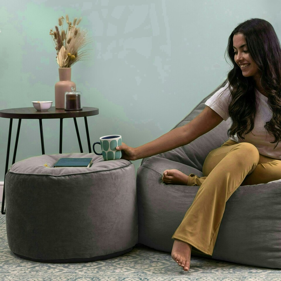 image 1 of icon Milano Velvet Bean Bag Pouffe Charcoal Grey Large Velvet Footstools Grey