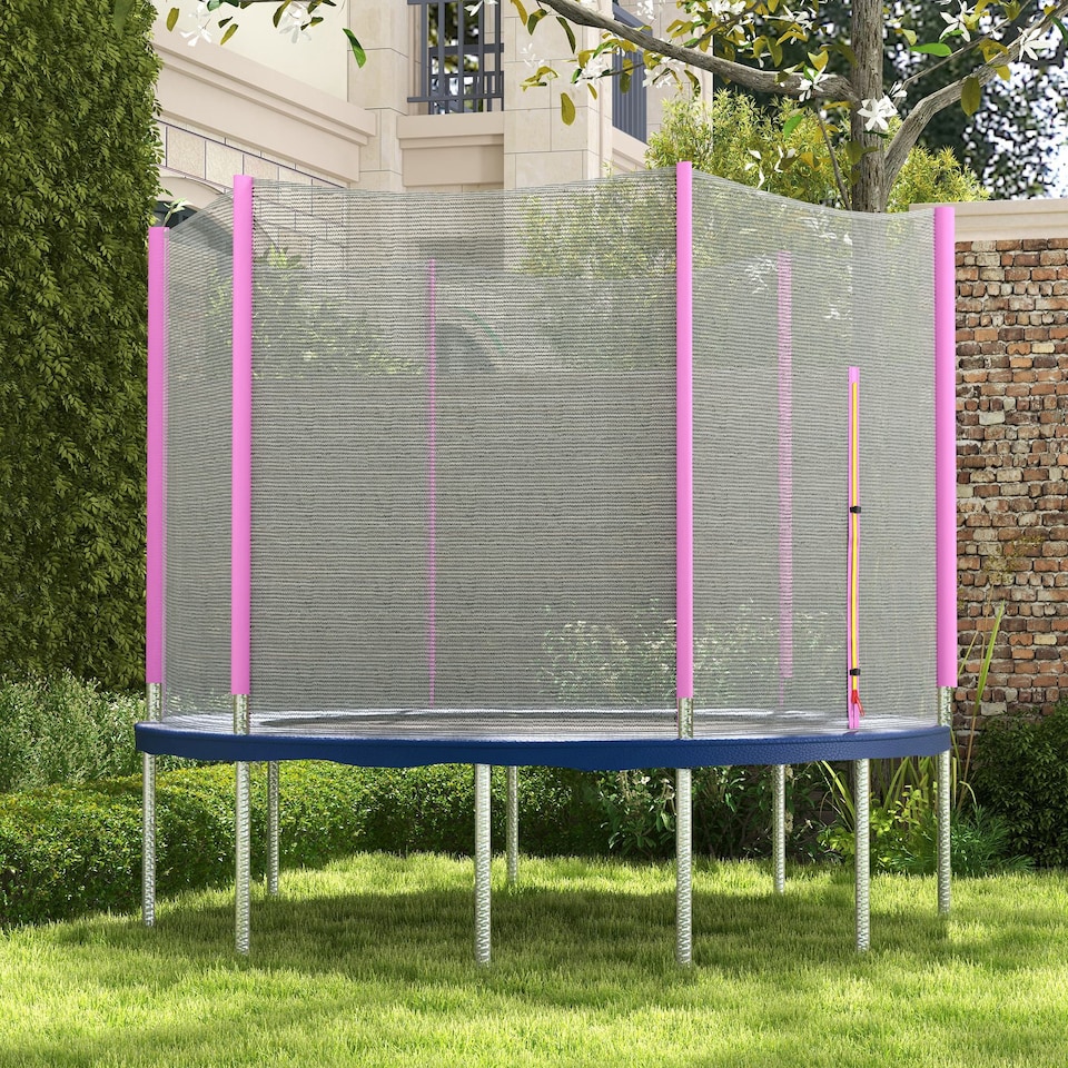 image 1 of SPORTNOW 10ft Trampoline Net Replacement with 6 Plastic Pole Covers, Weather-Resistant Trampoline Netting Replacement with Zipped Entrance, Poles Not Included, Pink