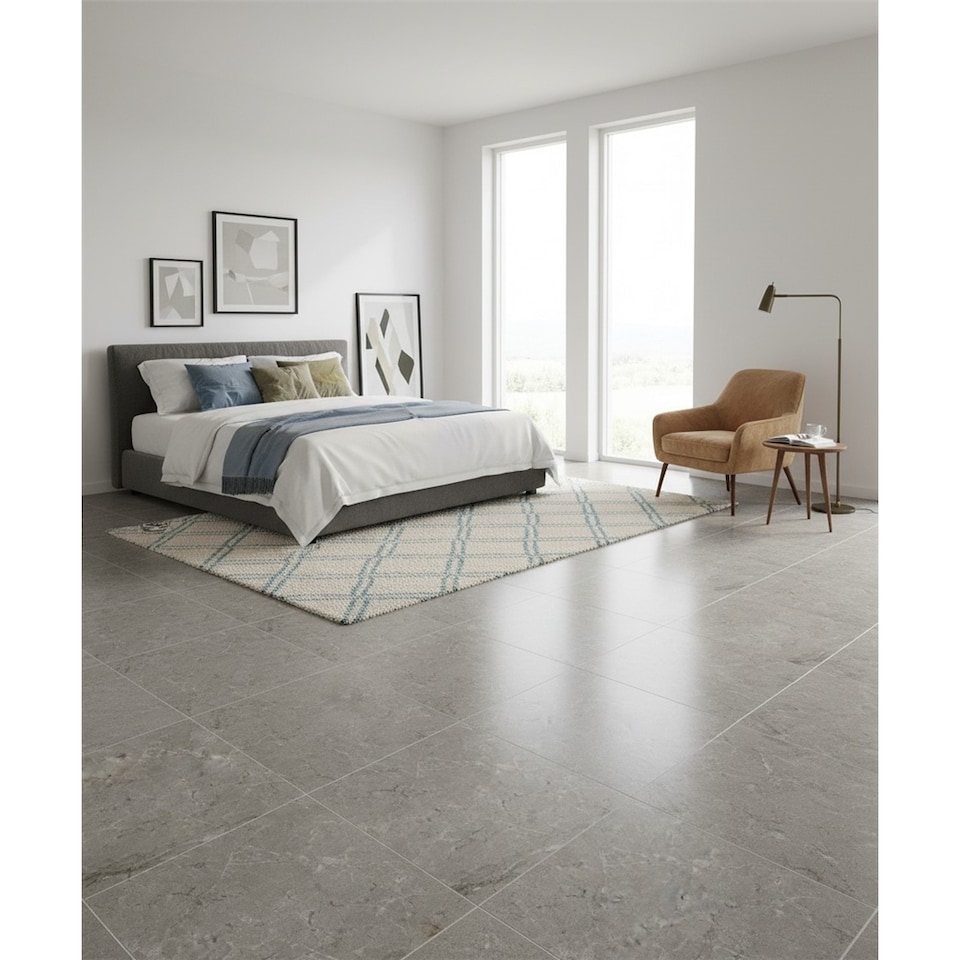 image 1 of Opalus Marble Grey Matt Porcelain Tile (60 Pack - 20 Box - 43m2 ) - Sink - Floor & Wall Tile -Based on Turkish Silver Roots Marble