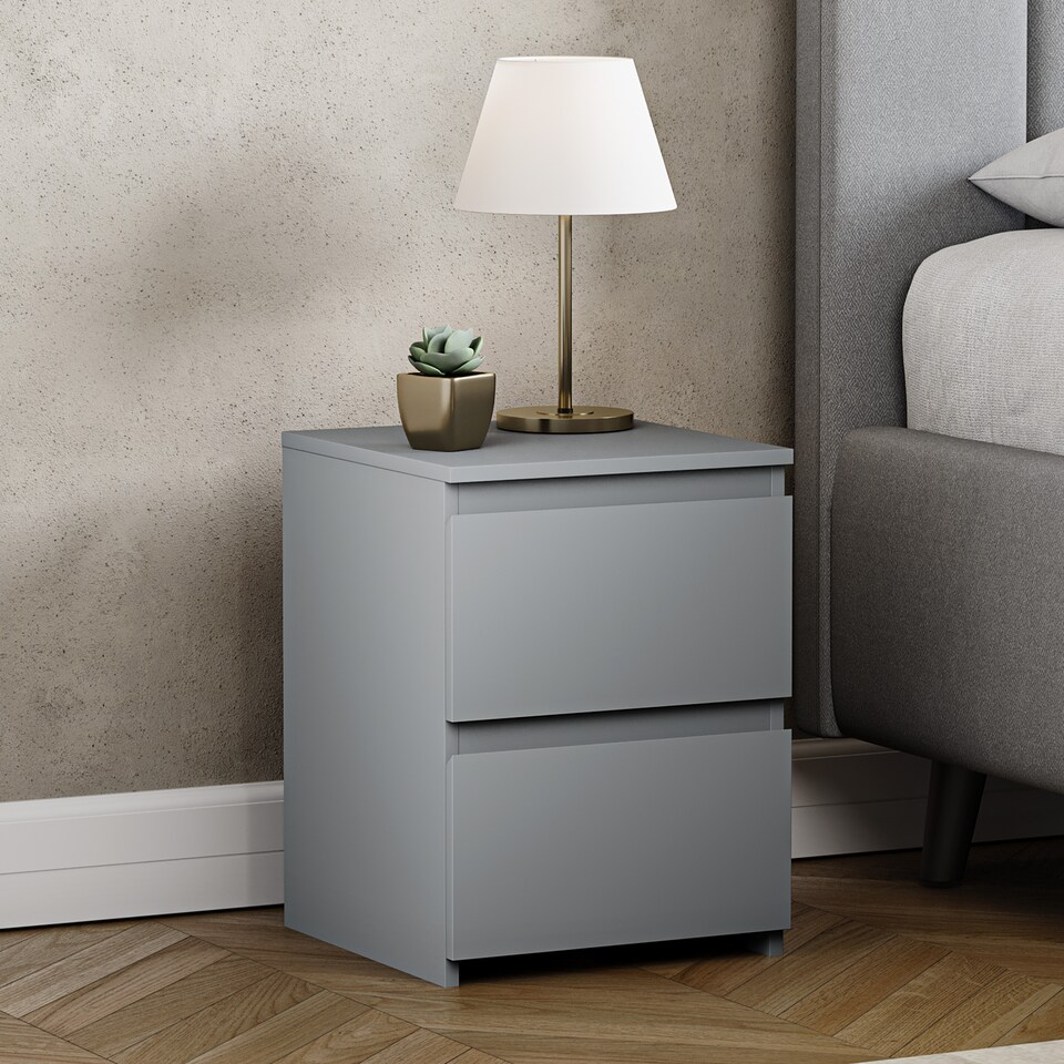 image 1 of Vida Designs Denver 2 Drawer Bedside Chest Cabinet Table Nightstand, Grey