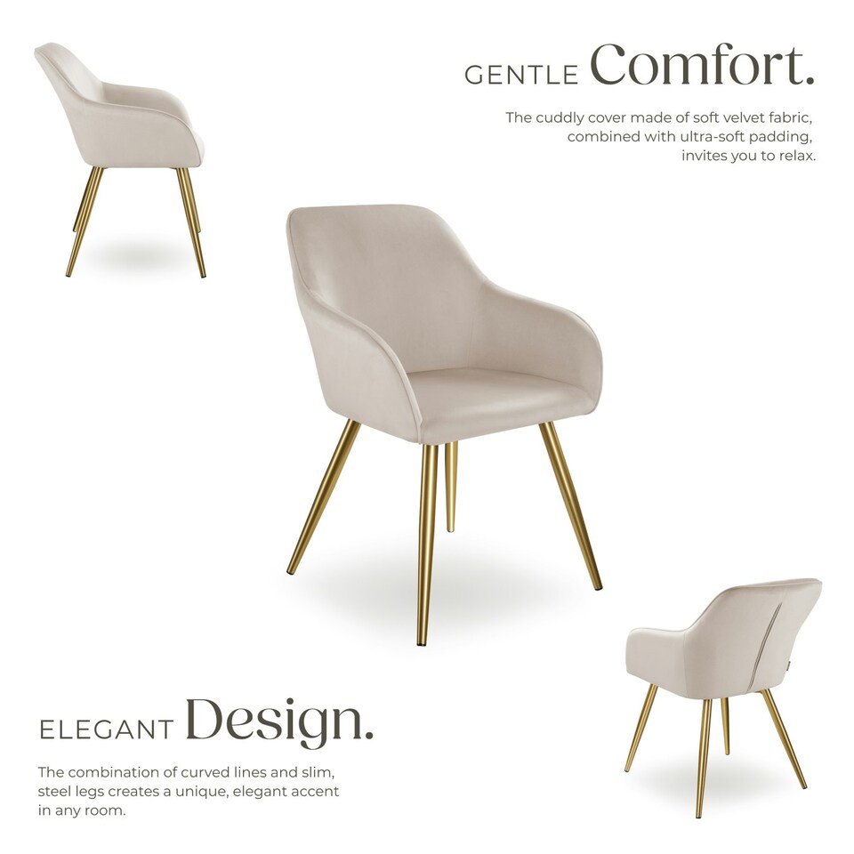 image 1 of Chair Marilyn - with armrests, padded, velvet look, golden steel legs - per piece Brown | Taupe/Gold