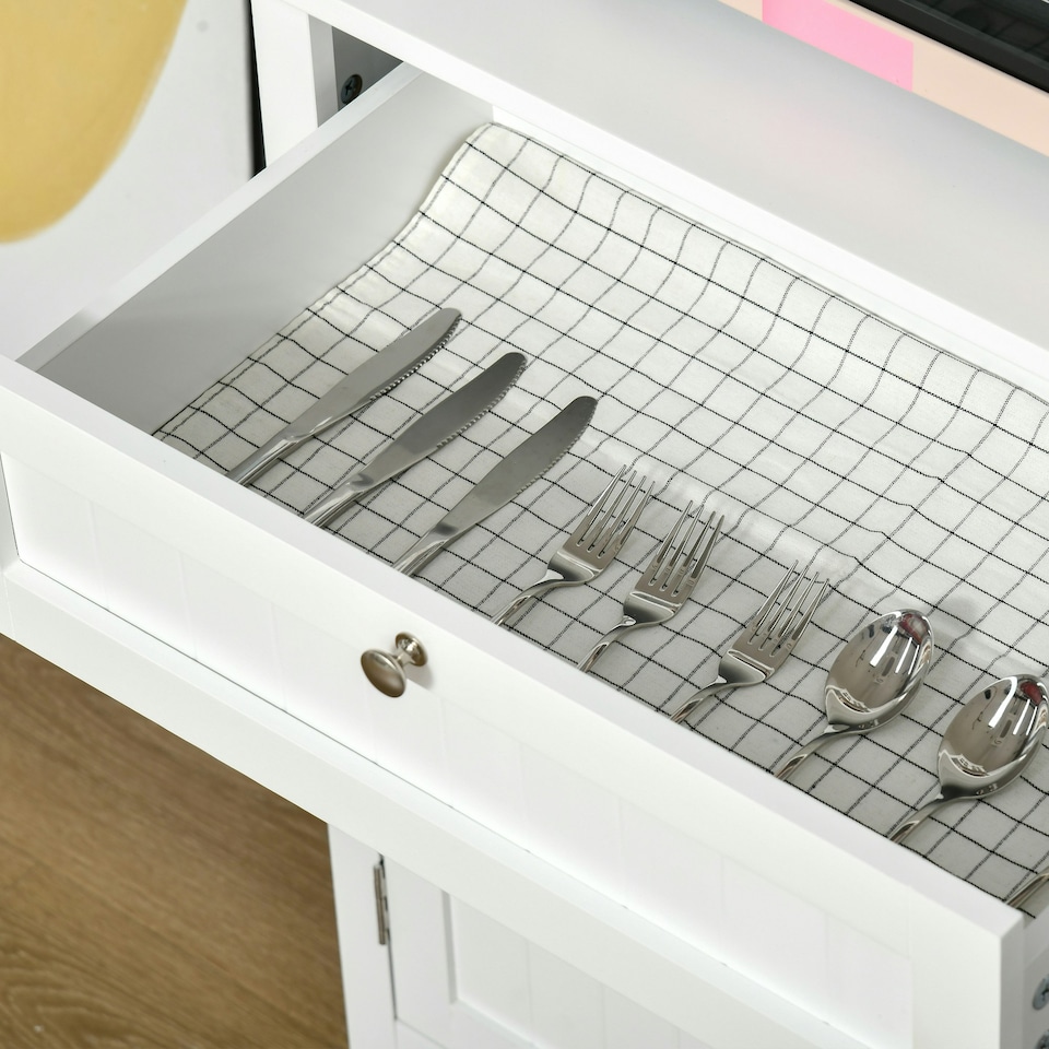 image 1 of HOMCOM Kitchen Storage Cupboard w/ Microwave Drawer for Dining Room, White