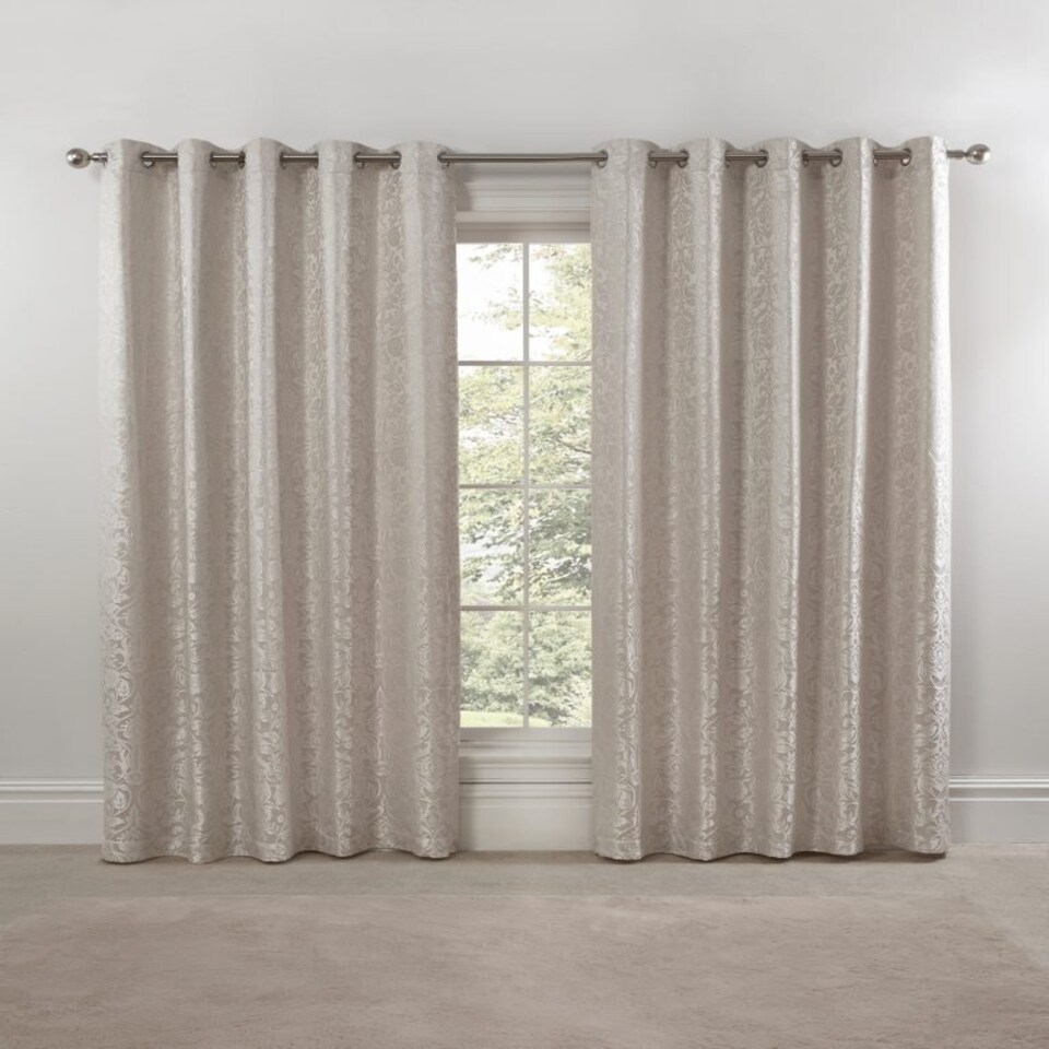 image 1 of Harrow Lined Eyelet Jacquard Curtains 168cm x 137cm Cream | Cream | Cream