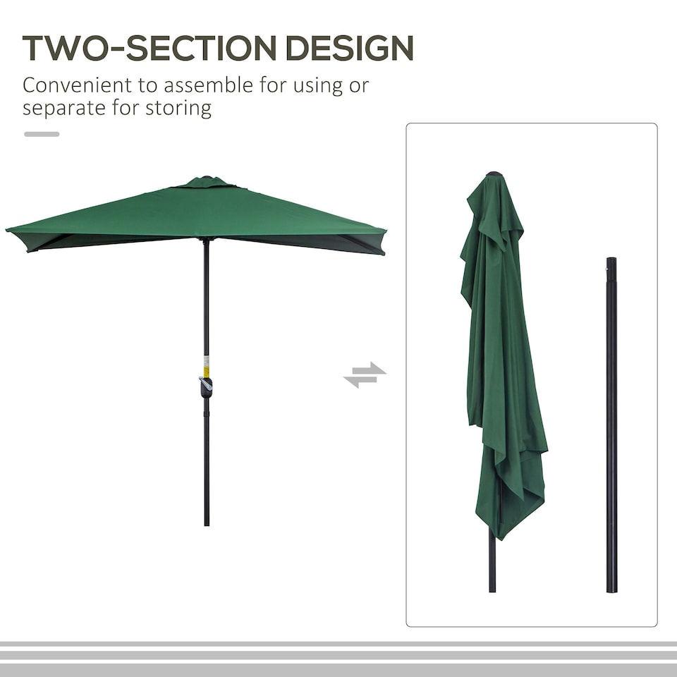 image 1 of Outsunny 2.3m Garden Balcony Half Round Parasol Umbrella Green
