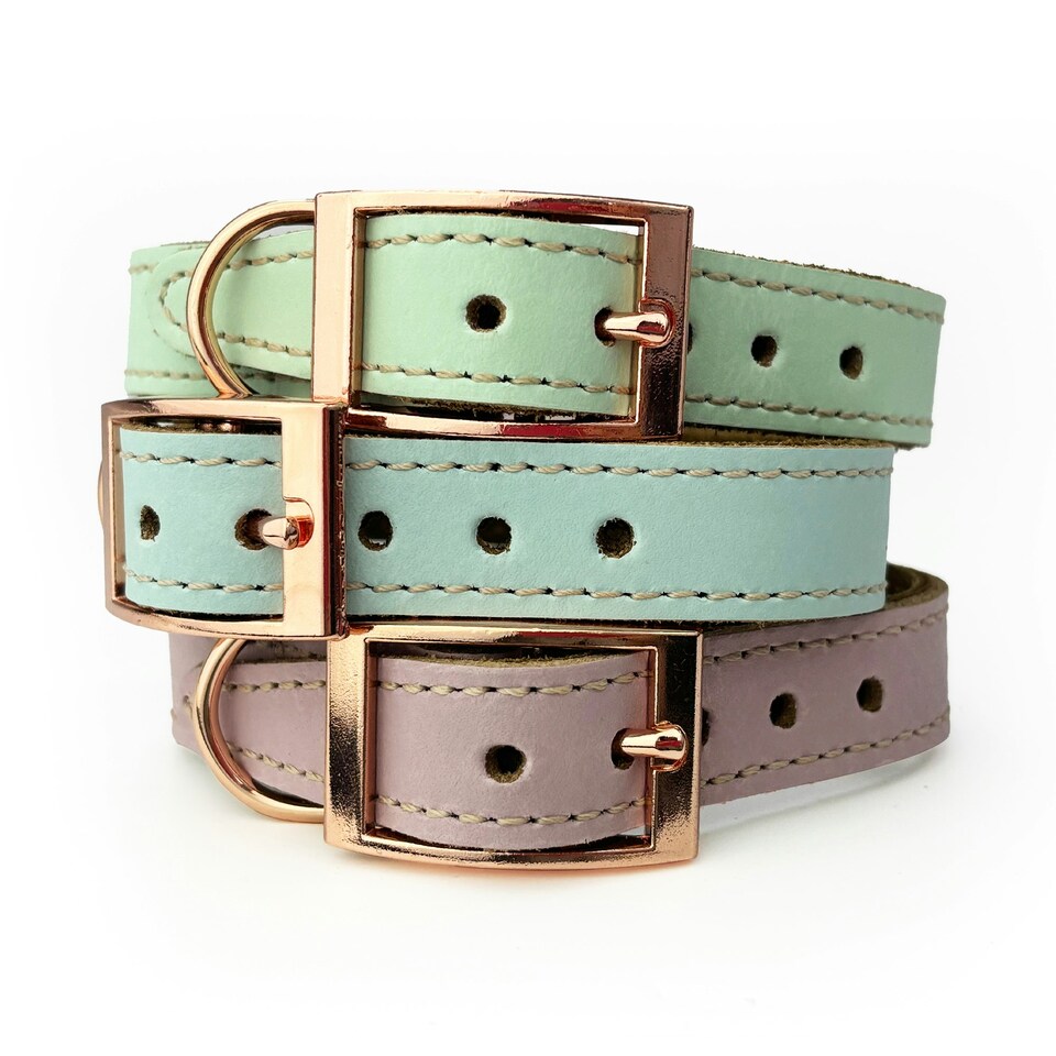 image 1 of Skye & Murphy Luxury Padded Leather Dog Collar | Pink | L
