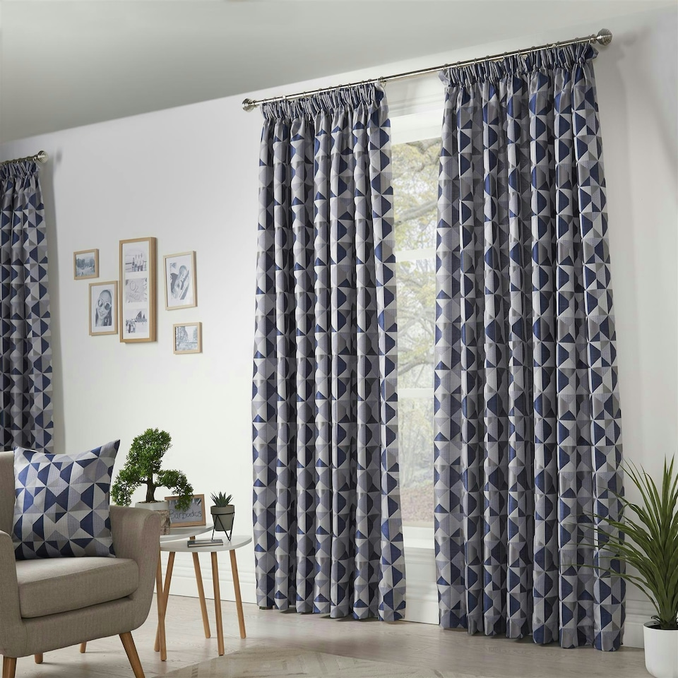 image 1 of Scandi Pencil Pleat Taped Lined Curtains - 229cm x 274cm - Navy/Silver