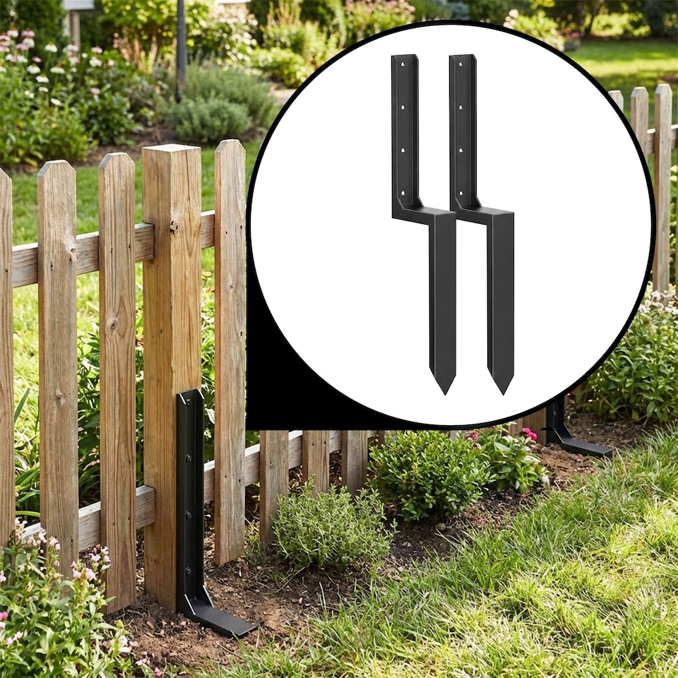 image 1 of Metal Fence Post Support and Repair Spikes | Black