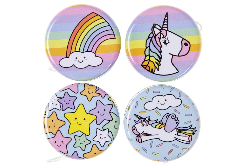 image 1 of Pack of 12 Metal Yo-Yo Unicorn Theme Return Tops