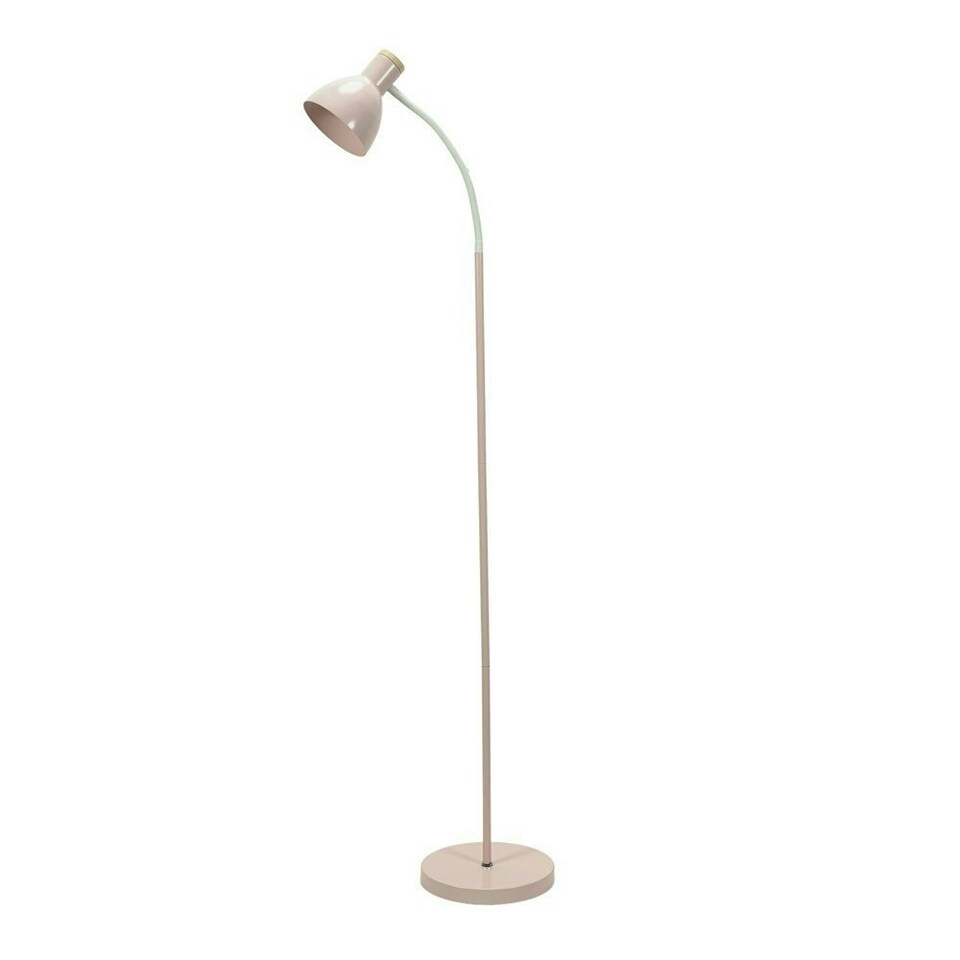 image 1 of ValueLights Woody Blush Pink Metal Dome Shade Wooden Base Freestanding Floor Lamp with LED Bulb