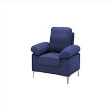 Modern One Seater Sofa Blue Fabric with Chrome Feet - Comfortable Couch with Cushion for Living Room, Bedroom or Office Blue