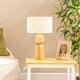 image 2 of ValueLights Azalea Rustic Wooden Bedside Table Lamp with a Boucle Drum Lampshade - Bulb Included Cream