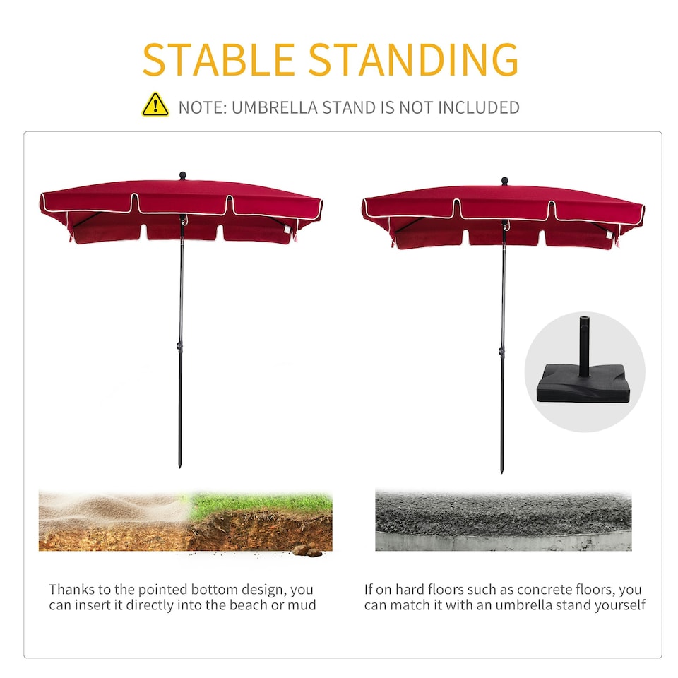image 1 of Outsunny Aluminium Sun Umbrella Parasol Patio Rectangular 2M x 1.3M Red