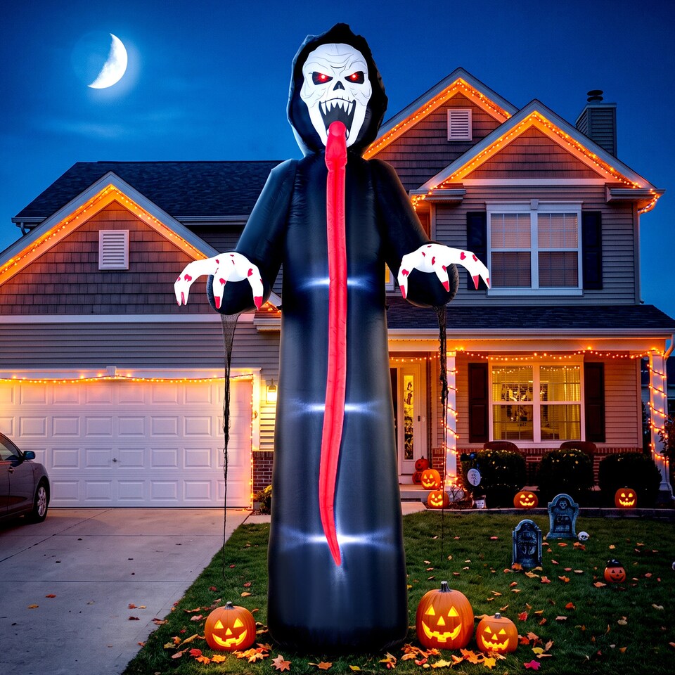 image 1 of Outsunny 10 FT Halloween Inflatable Skeleton with Built-in LED Lights