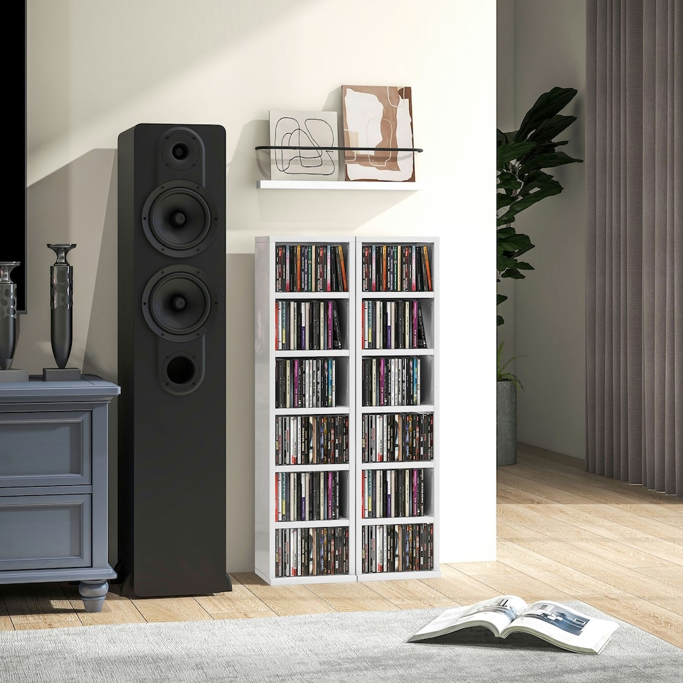 image 1 of HOMCOM Set of 2 CD Storage Units with Adjustable Shelves, High Gloss Grey