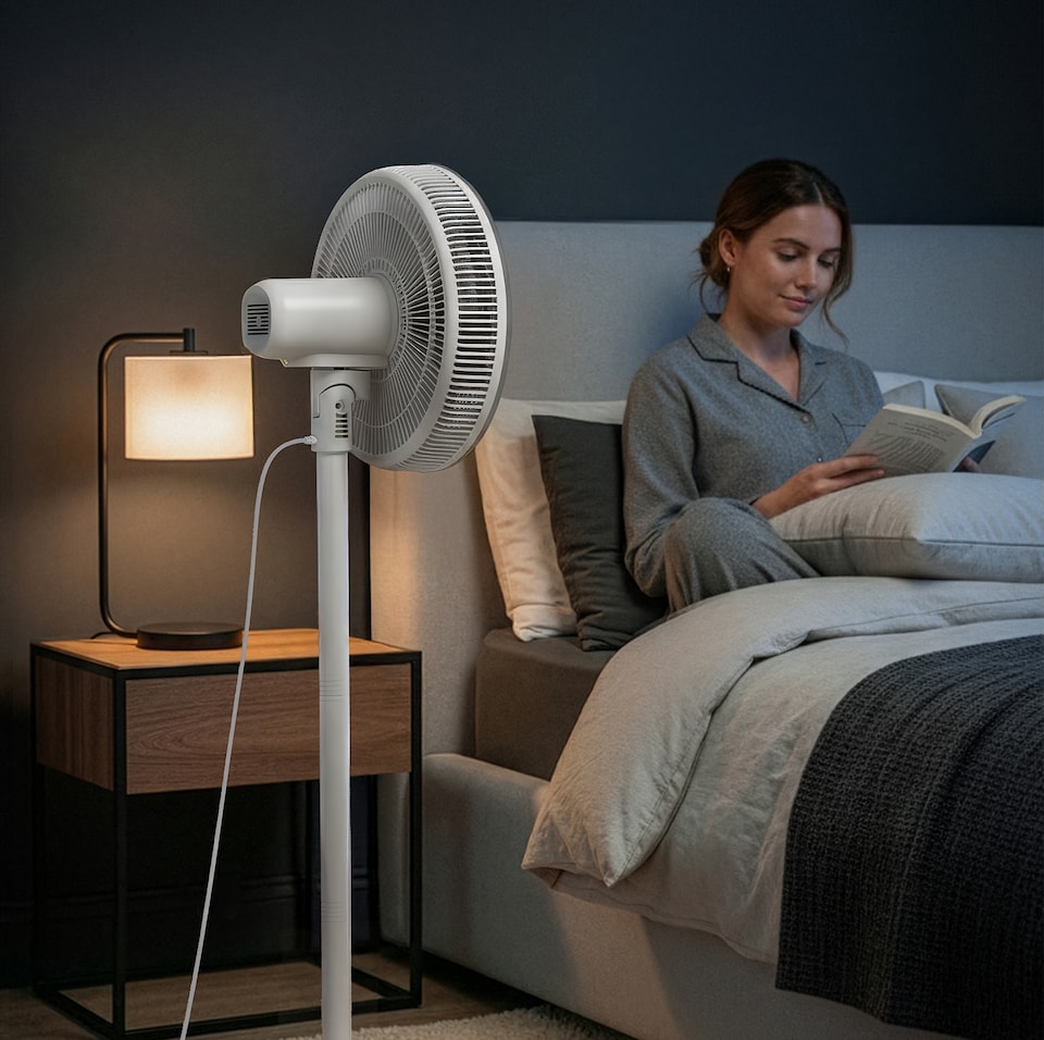 image 1 of Pro Breeze AirFlo Slim 43 inch Hybrid Pedestal Fan - Ultra- Quiet Air Circulator - White Grey