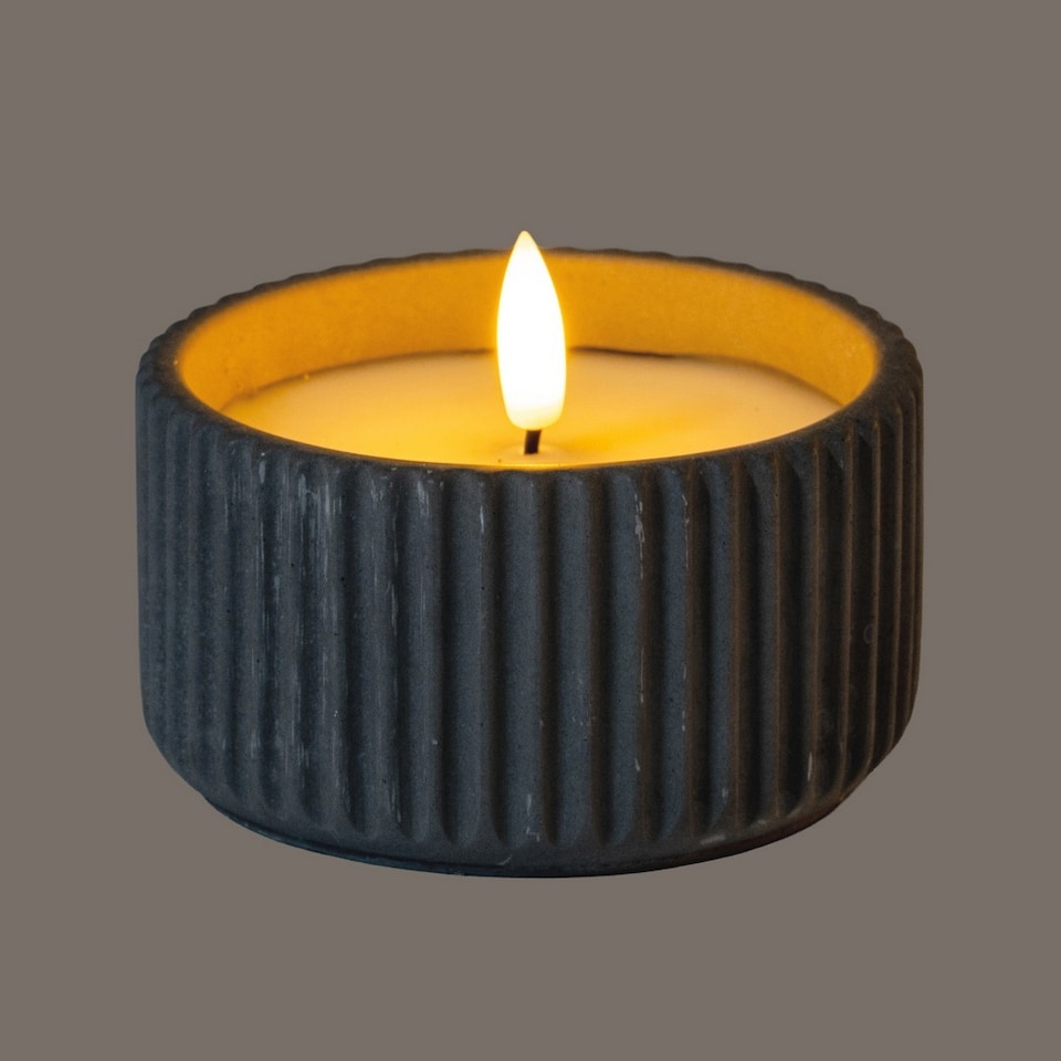image 1 of Luxe Collection Natural Glow Ribbed Small Led Candle - Wax - L9 x W9 x H5 cm - Grey