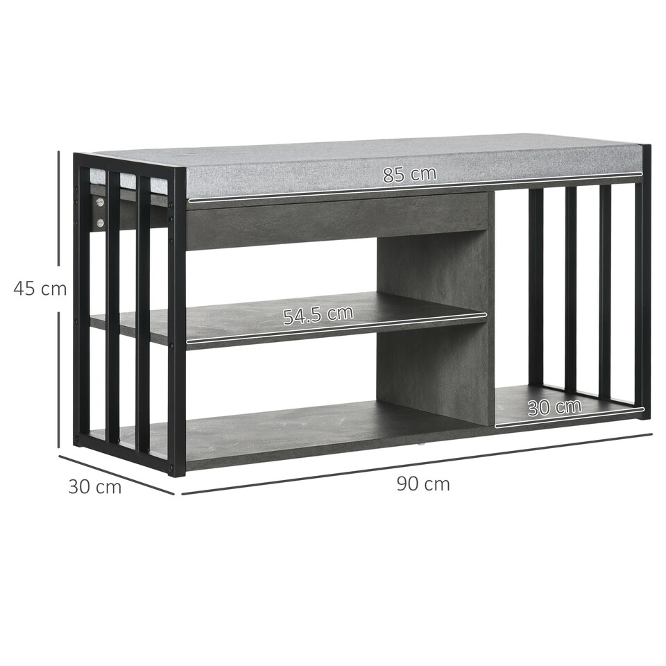 image 1 of HOMCOM Shoe Bench, Modern Shoe Storage Bench with Cushion and Shelves, Shoe Rack Bench for Entryway, Hallway, Grey | Grey | Grey