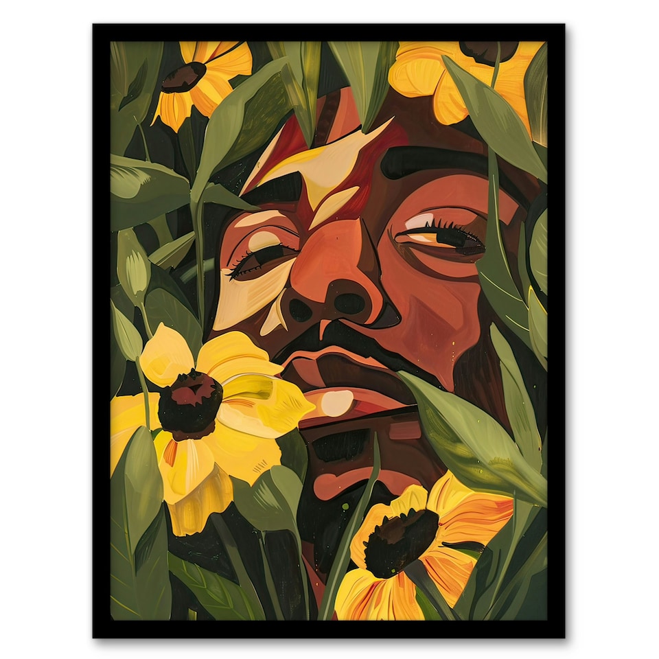 image 1 of Rapper Yellow Flowers Music Portrait Living Room Black Framed Wall Art Print A4