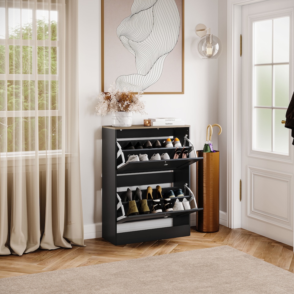 image 1 of Vida Designs 2 Drawer Shoe Organise Hallway Storage Cabinet, Black & Oak