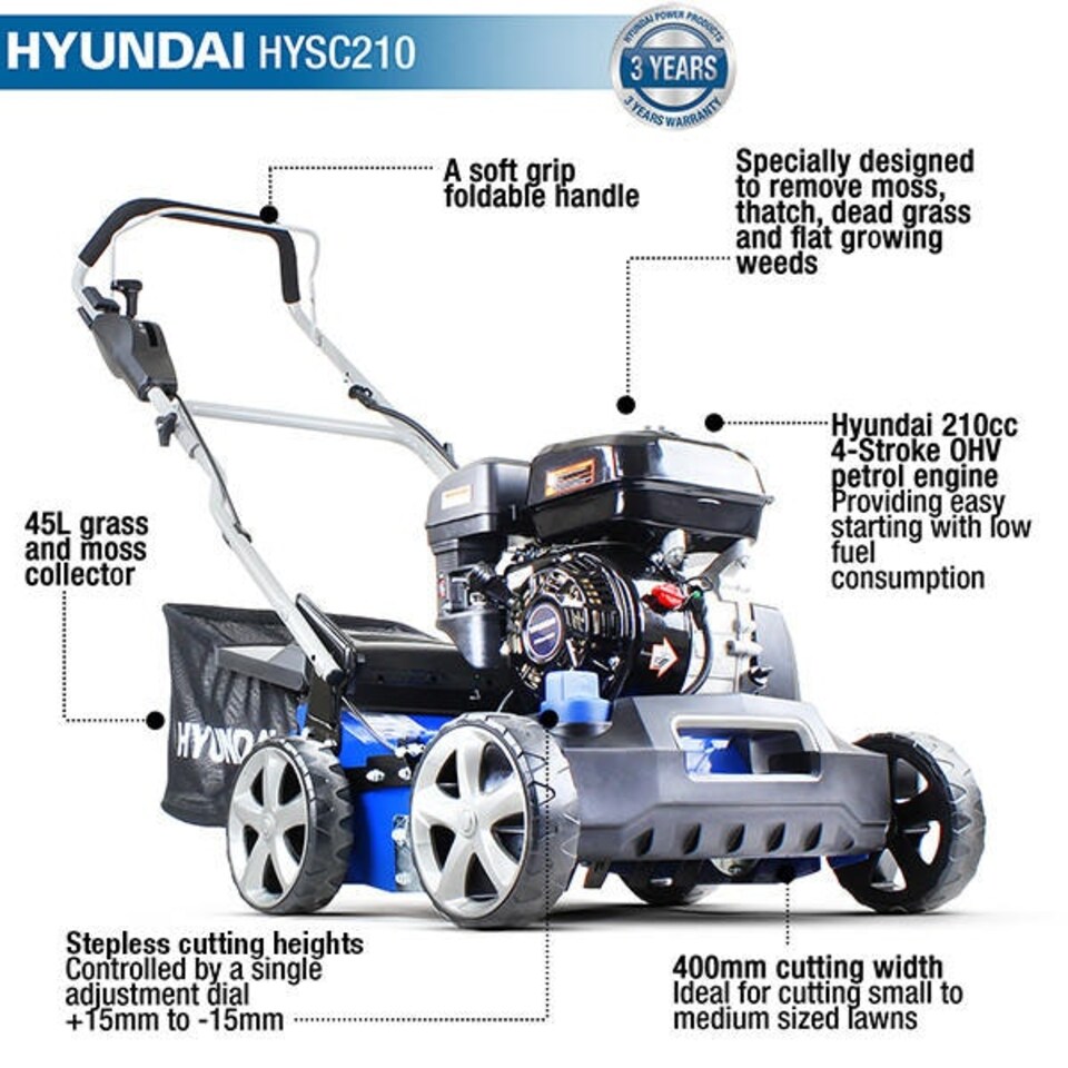 image 1 of Hyundai 212cc Petrol Lawn Scarifier and Aerator | HYSC210