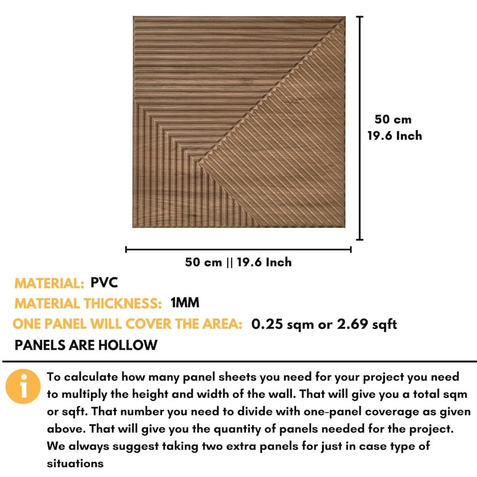 image 1 of NOVECRAFTO Chevron Line 3D Wall Panels – 6 Sheets Covering 1.5 sqm (16.15 sqft) – Decorative PVC Cladding Tiles 50x50cm – Matte Wood & Black Design Wooden