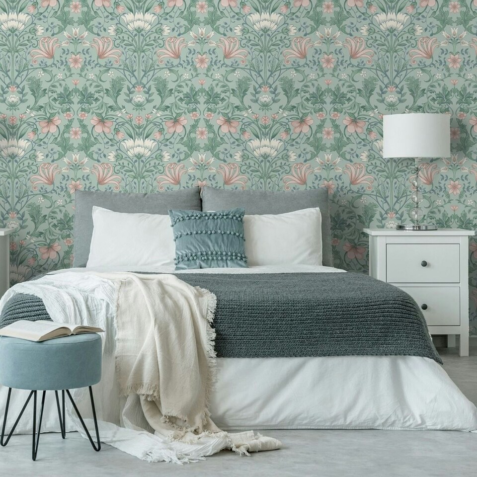 image 1 of Holden Décor Eclectic Collection Vintage Floral Wallpaper - Soft Teal - One Size Green