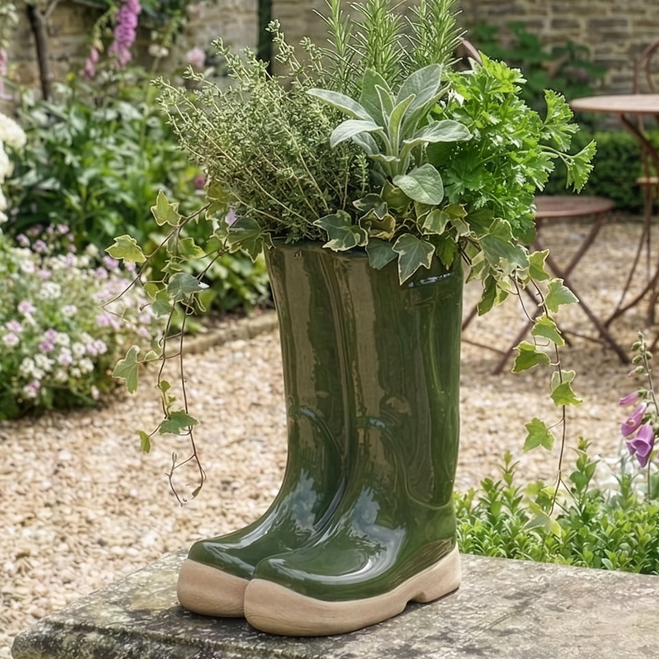 image 1 of Set of 2 Small and Large Dark Green Wellington Indoor Outdoor Garden Planter | Green | Green