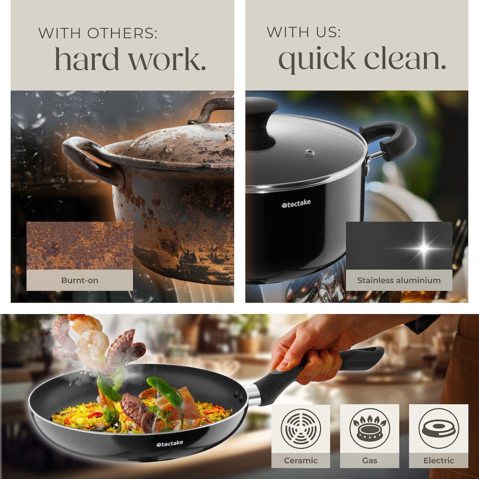 image 1 of Dinnerware Set for 6 People with Plates, Bowls, Utensils, Pots and Pans | Grey | grey/black | 45 pc | 1
