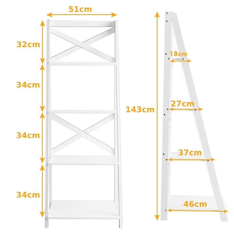 image 1 of COSTWAY 4 Tier Ladder Shelf Storage Wooden Bookcase White White