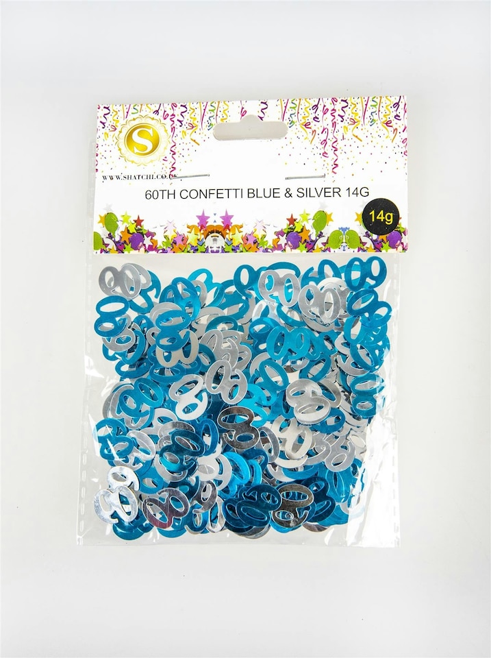 image 1 of 60th Birthday Confetti Blue & Silver 1 pack x 14 grams birthday decoration Foil Metallic 1 pack
