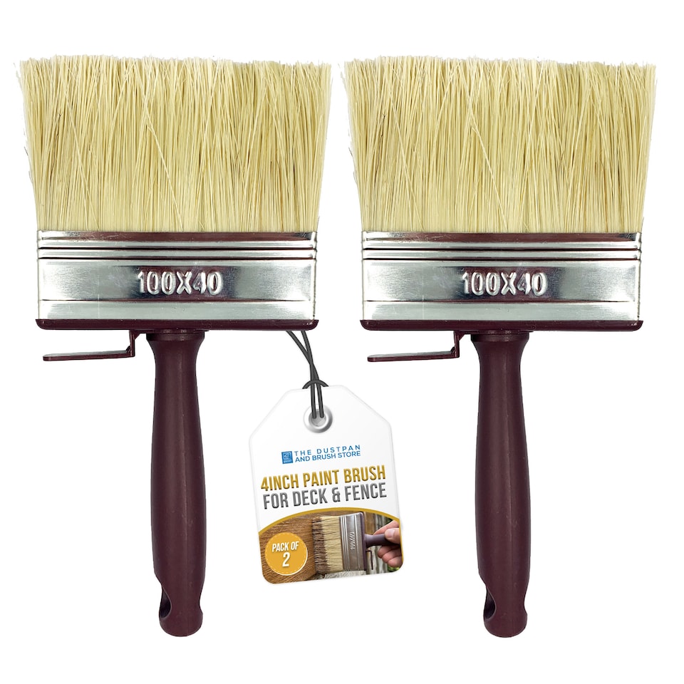 image 1 of Shed and Fence 4 Inch Paint Brushes Large Block Brush Set for Wood Treatment & Stain - Pack of 2