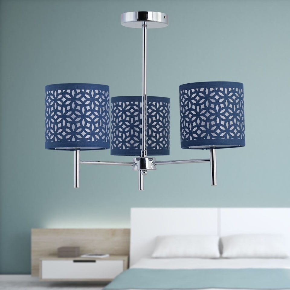 image 1 of Brea - Chrome 3 Light Fitting with Navy Blue Cut Out Shades | Chrome | Blue | 1