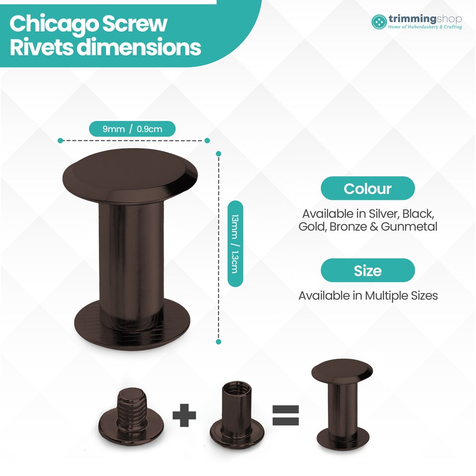 image 1 of 9x13MM Chicago Screw Rivets Flat Head for DIY Planner- 10 Pcs