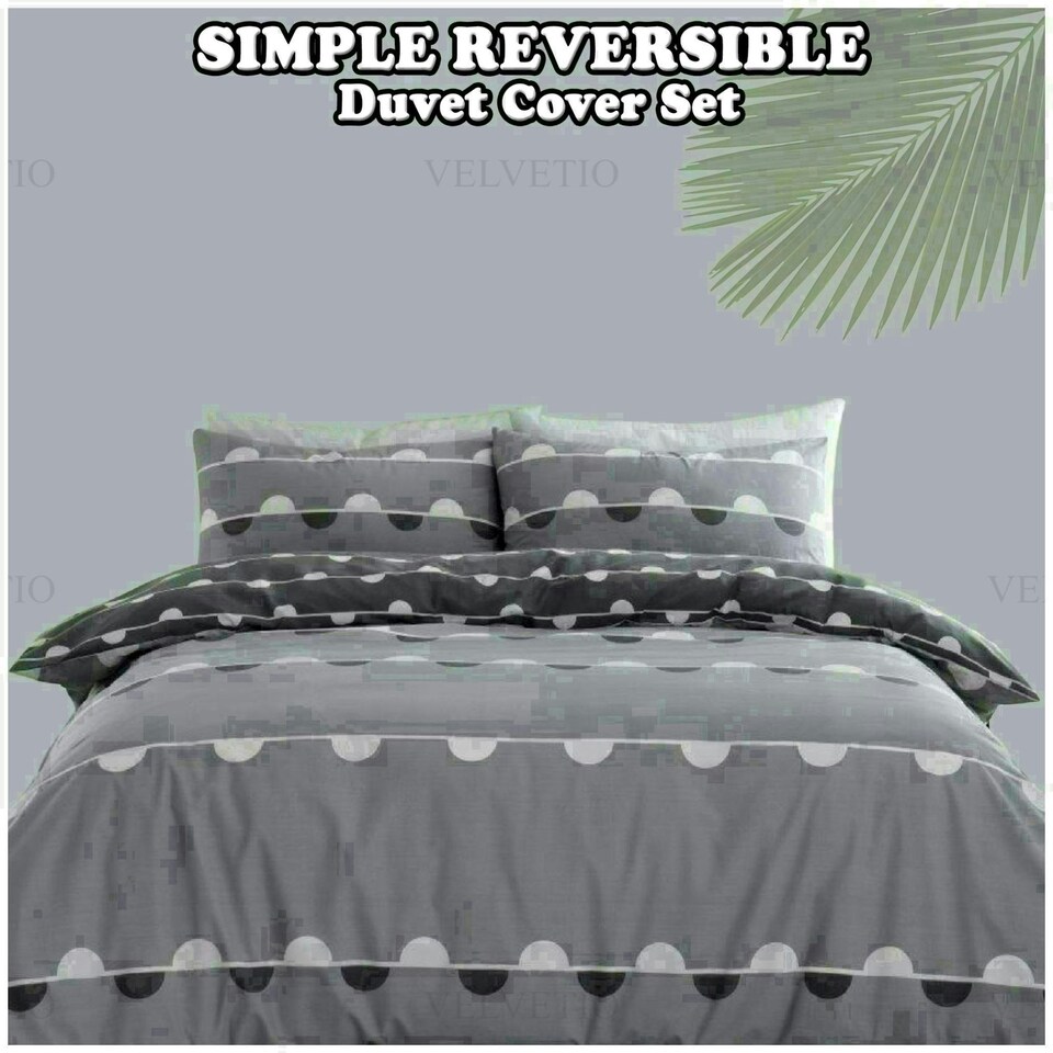 image 1 of Simple Reversible Geo Printed Duvet Cover Set Polycotton Beddings Grey | King