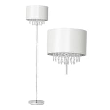 First Choice Lighting Cream Faux Silk Jewelled Floor Lamp Chrome | White