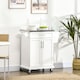 image 2 of HOMCOM Wooden Kitchen Island on Wheels, Serving Cart Storage Trolley with Stainless Steel Top, Drawer, Side Handle and Rack, White