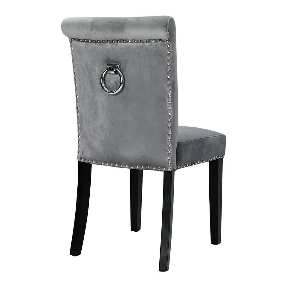 image 1 of Living and Home Velvet Dining Chair with Nailhead Trim - Light Grey
