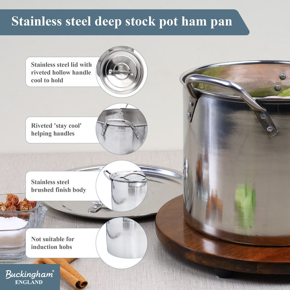 image 1 of Buckingham Deep Stock Pot Ham Pot 24.5 cm 8 Litre Stainless Steel