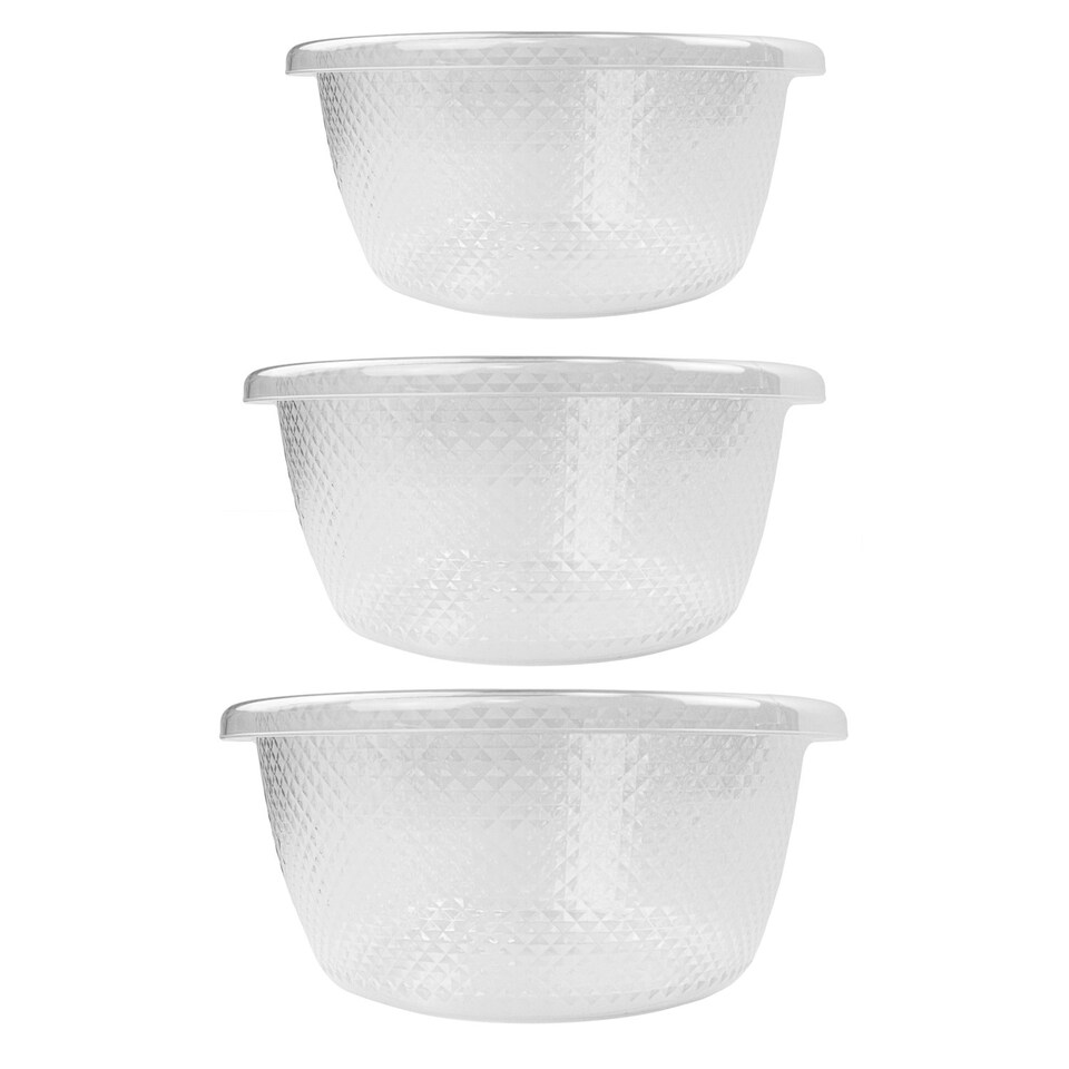 image 1 of JVL Plastic Sapphire Round Salad Serving Mixing Bowls, Set of 3, 3L, 6L, 9.5L