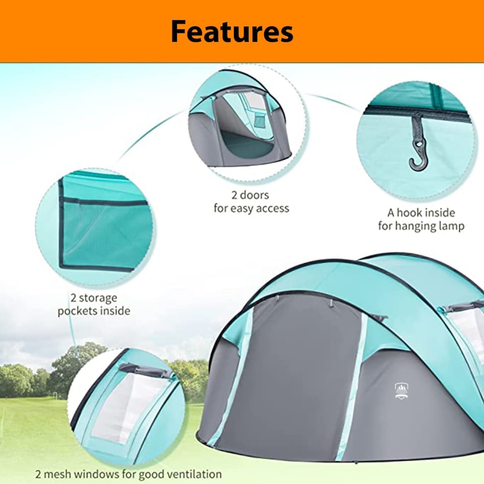 image 1 of Large Tent 4 Person Camping Tent with Easy Set Up