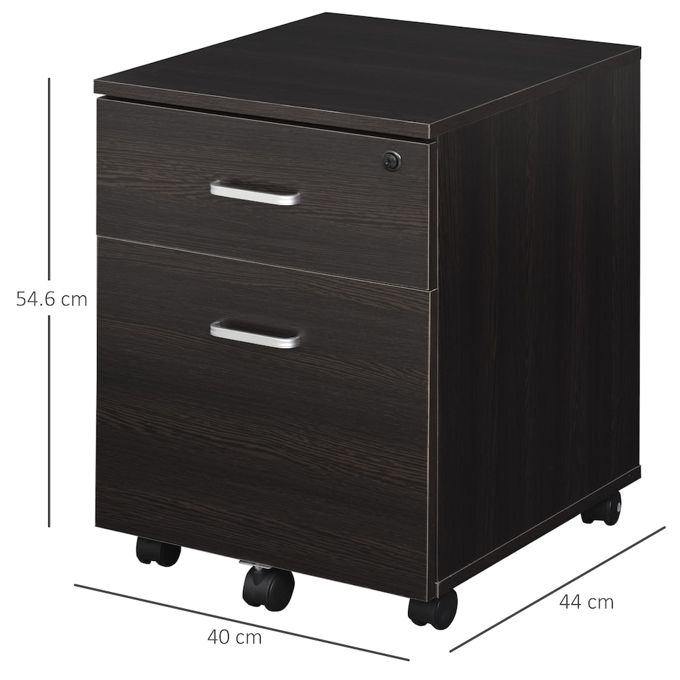 image 1 of Vinsetto 2-Drawer Locking Office Filing Cabinet w 5 Wheels Rolling Storage Hanging A4 Cupboard Home Organisation Black Wood Grain