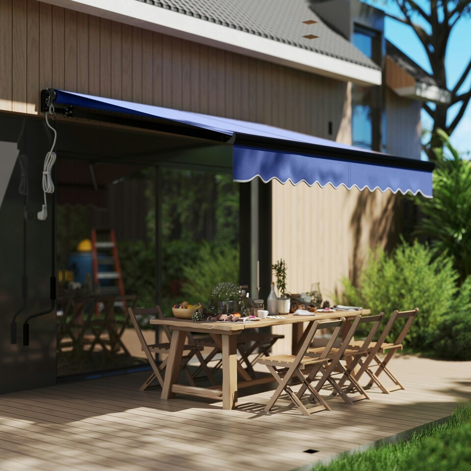 image 1 of Outsunny 2.5x2m Electric Awning w/ LED Light & Remote, Blue Blue