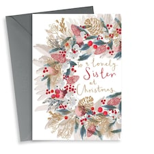 Pretty Christmas Card - Lovely Sister - Wreath